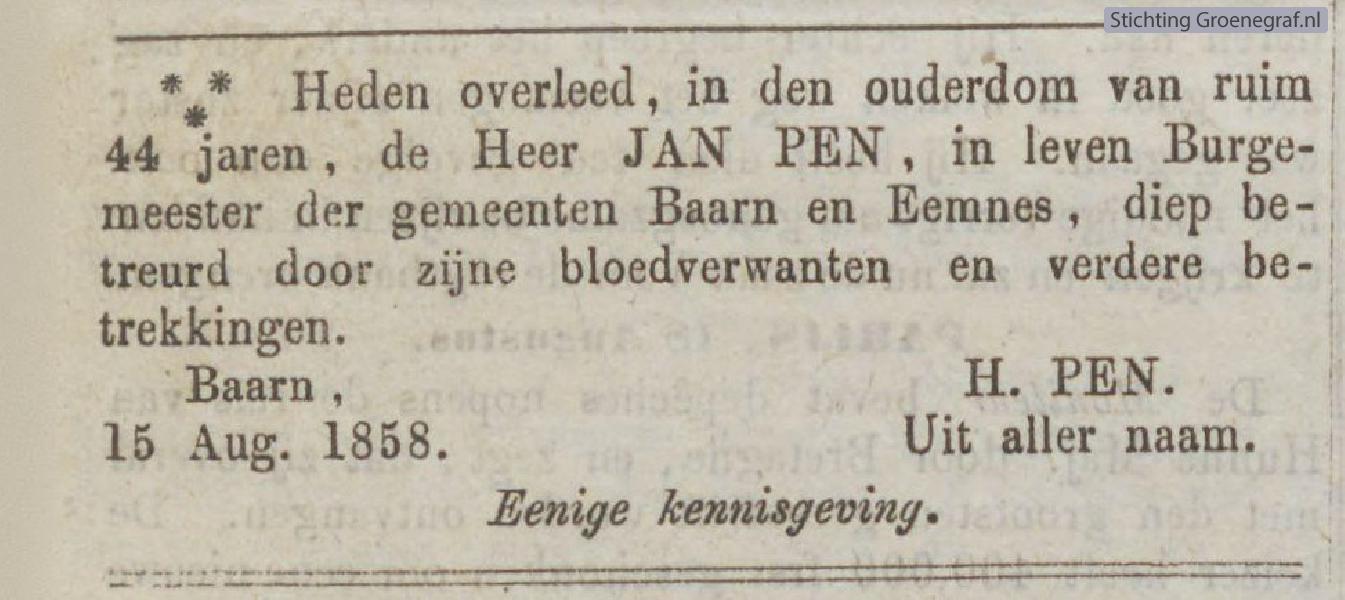 Overlijdensscan Jan  Pen