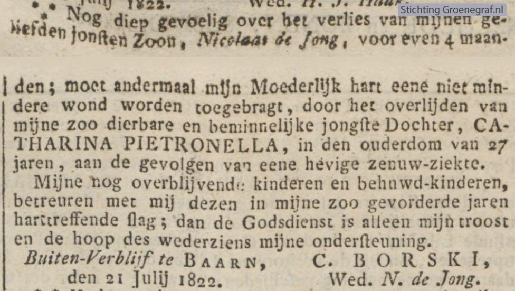 Overlijdensscan Catharina Pietronella  de Jong