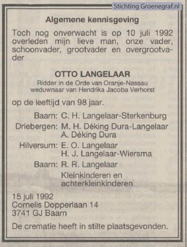 Overlijdensscan Otto  Langelaar