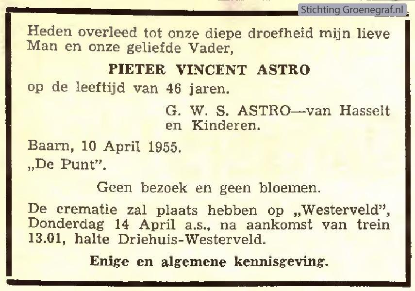 Overlijdensscan Pieter Vincent  Astro