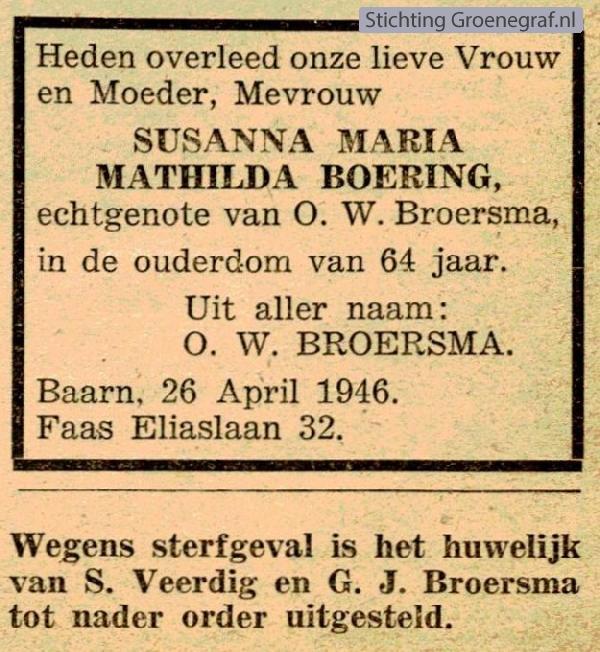 Overlijdensscan Susanna Maria Mathilda  Boering