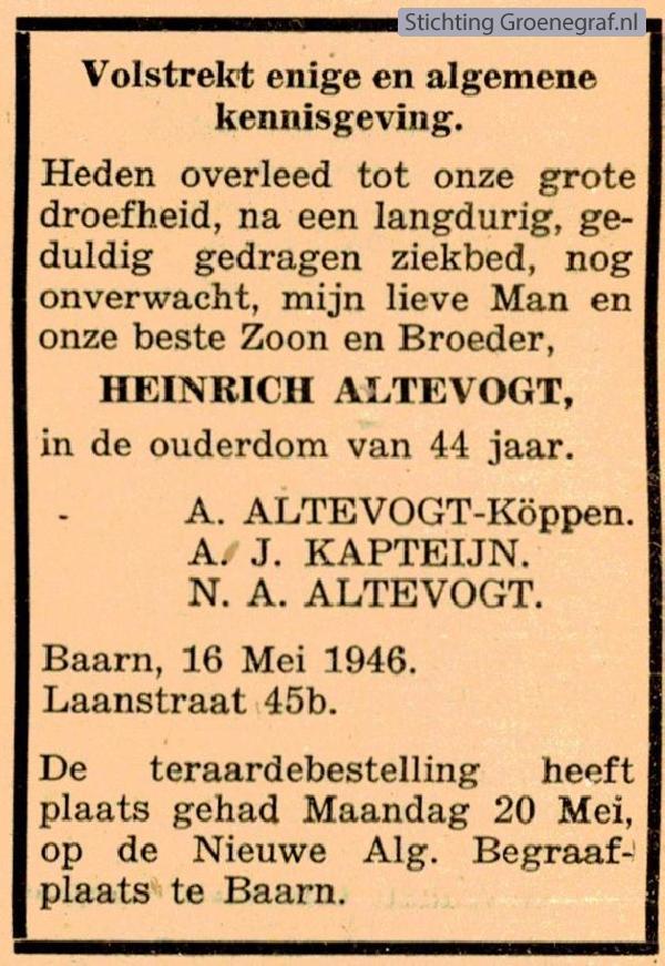 Overlijdensscan Heinrich  Altevogt