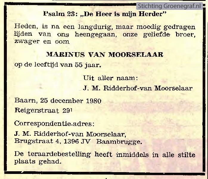 Overlijdensscan Marinus van Moorselaar