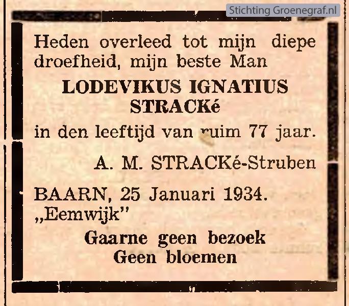 Overlijdensscan Lodevicus Ignatius  Stracké