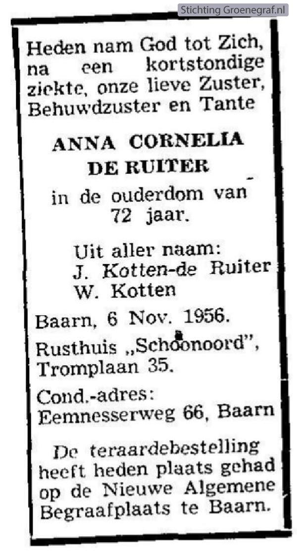 Overlijdensscan Annigje Cornelia de Ruiter