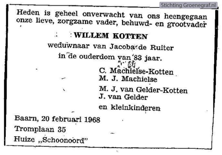 Overlijdensscan Willem  Kotten