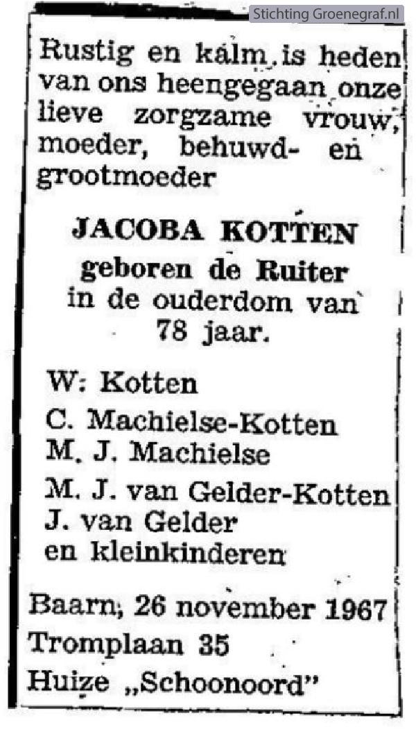 Overlijdensscan Jacoba de Ruiter