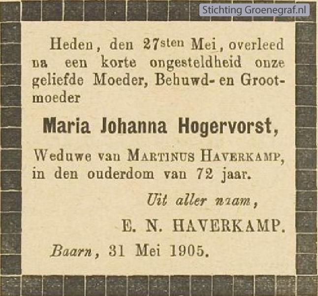 Overlijdensscan Maria Johanna  Hogervorst