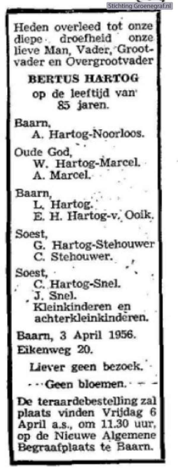 Overlijdensscan Bertus  Hartog