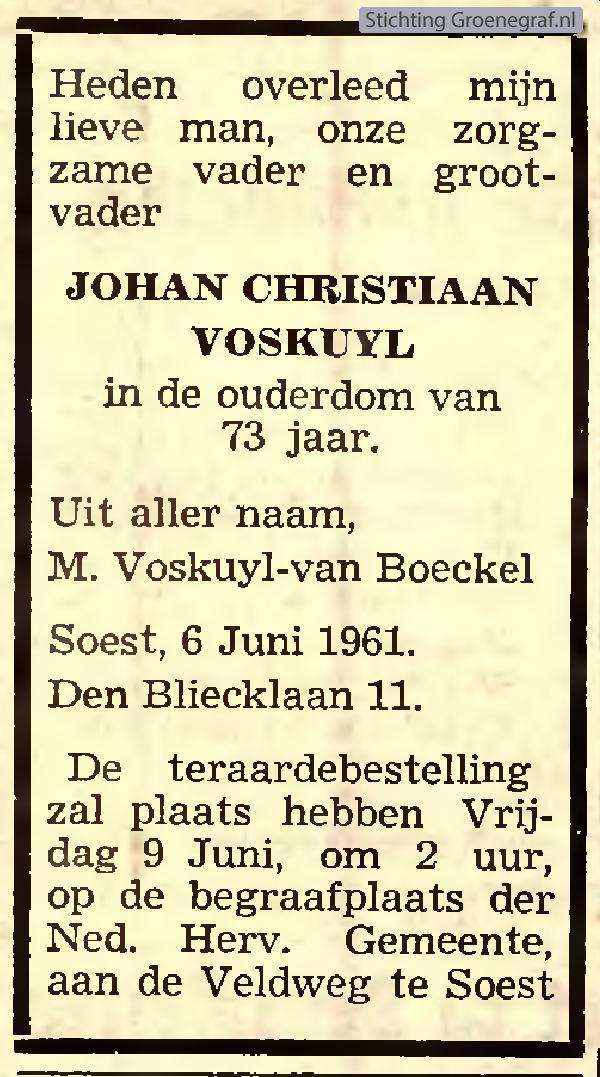 Overlijdensscan Johan Christiaan  Voskuijl