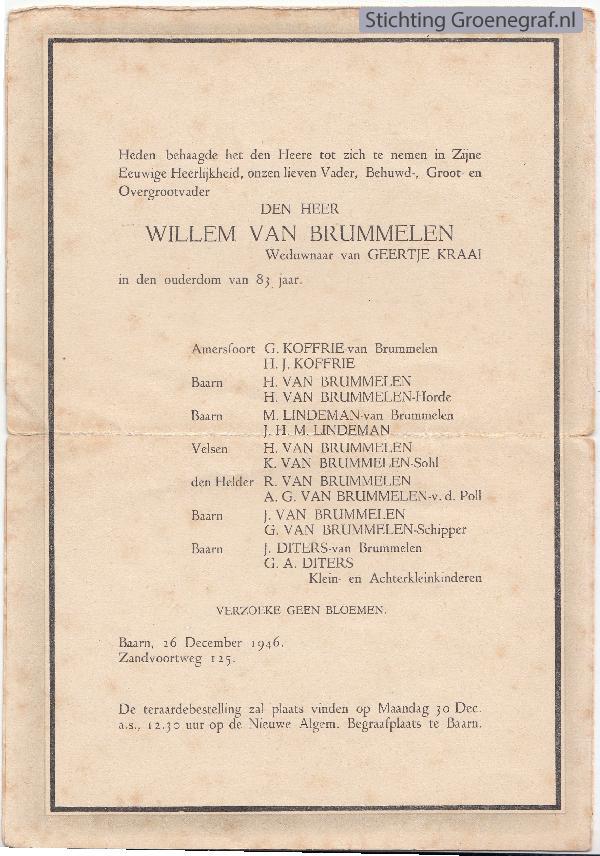 Overlijdensscan Willem van Brummelen