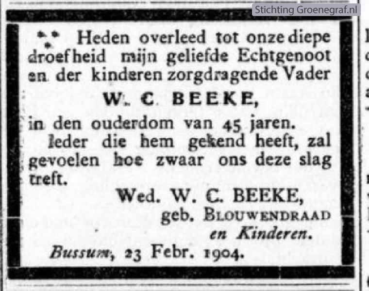 Overlijdensscan Willem Cornelis  Beeke