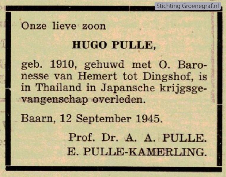 Overlijdensscan Hugo  Pulle