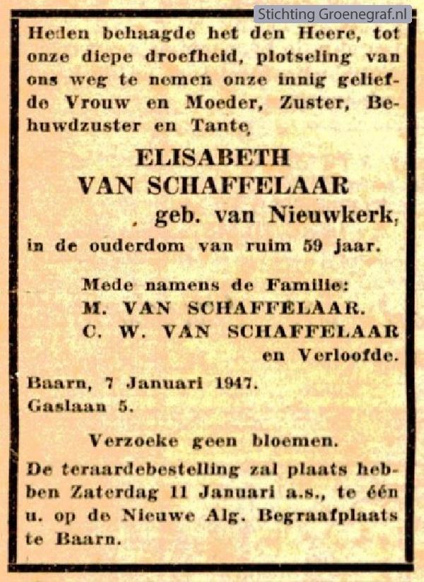 Overlijdensscan Elisabeth van Nieuwkerk