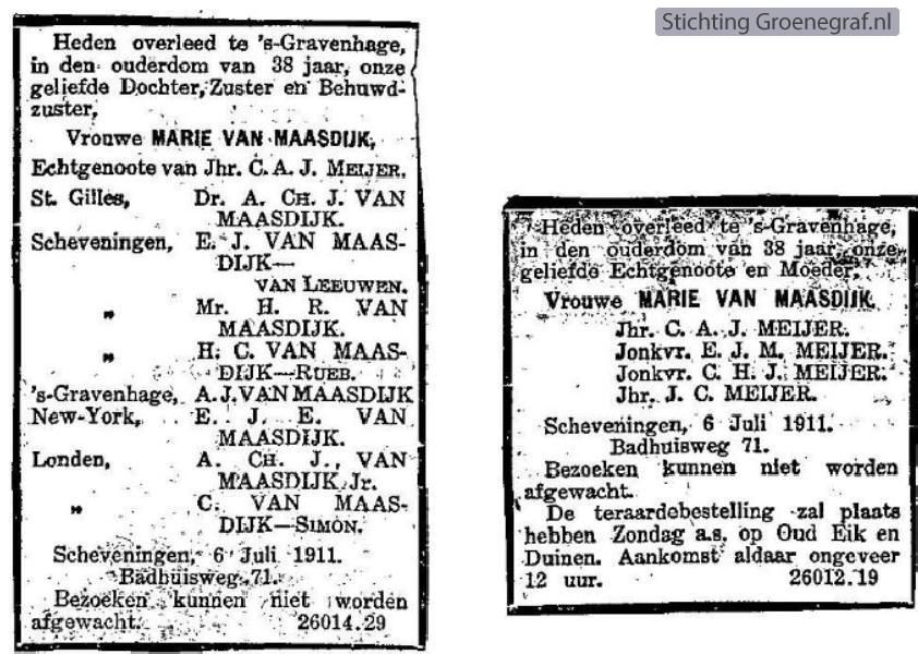 Overlijdensscan Marie van Maasdijk