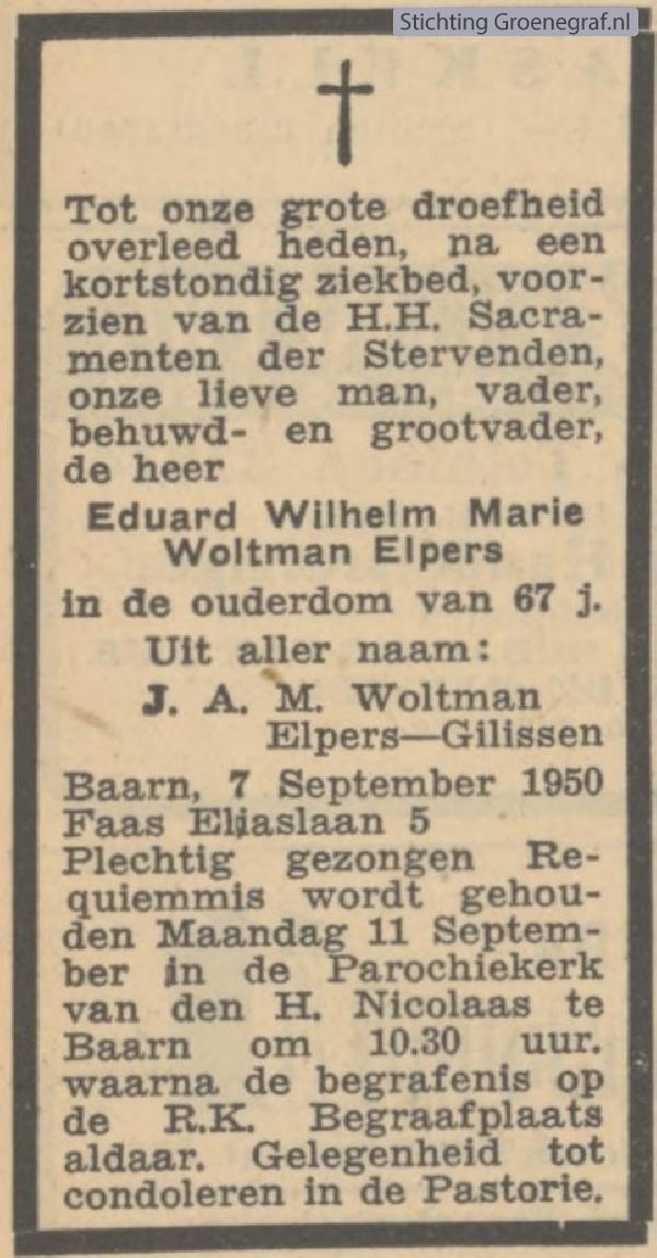 Overlijdensscan Eduard Wilhelm Maria  Woltman Elpers