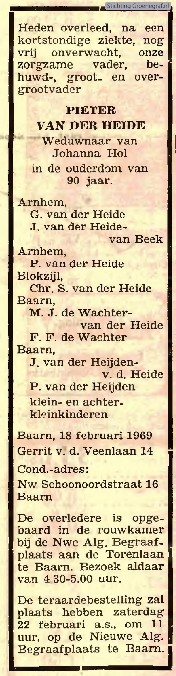 Overlijdensscan Pieter van der Heide