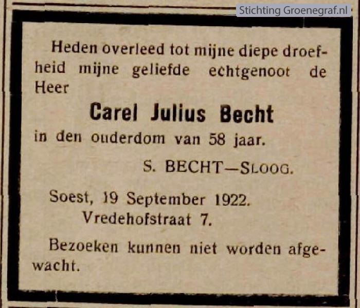 Overlijdensscan Carel Julius  Becht