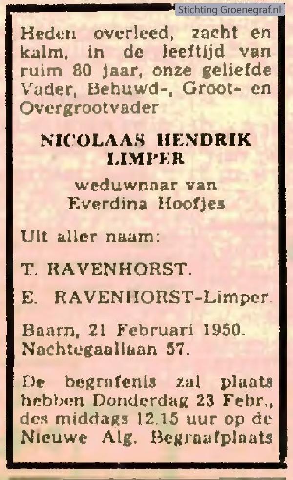Overlijdensscan Nicolaas Hendrik  Limper