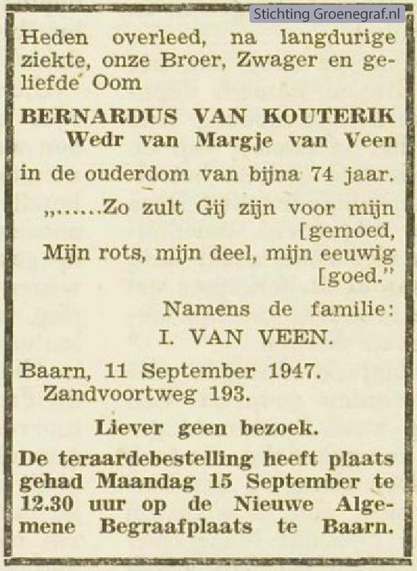 Overlijdensscan Bernardus van Kouterik