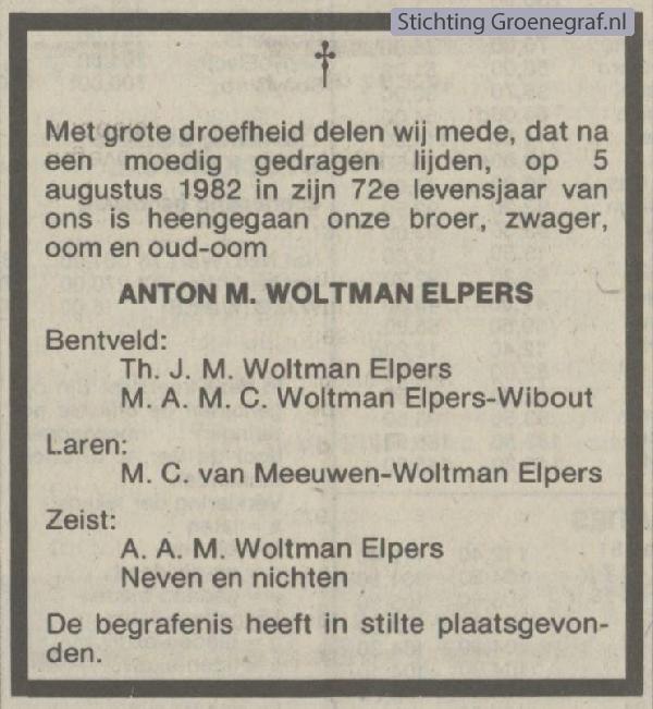 Overlijdensscan Anton Marie  Woltman Elpers