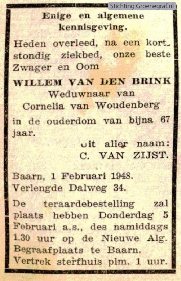 Overlijdensscan Willem van den Brink
