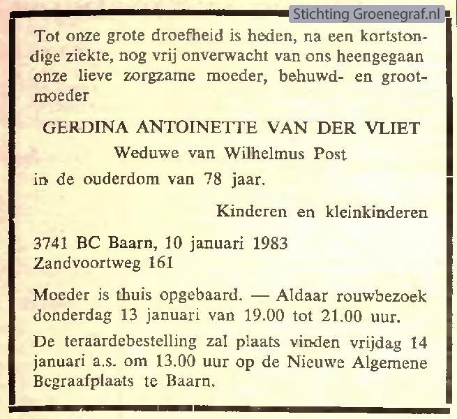Overlijdensscan Gerdina Antoinette van der Vliet