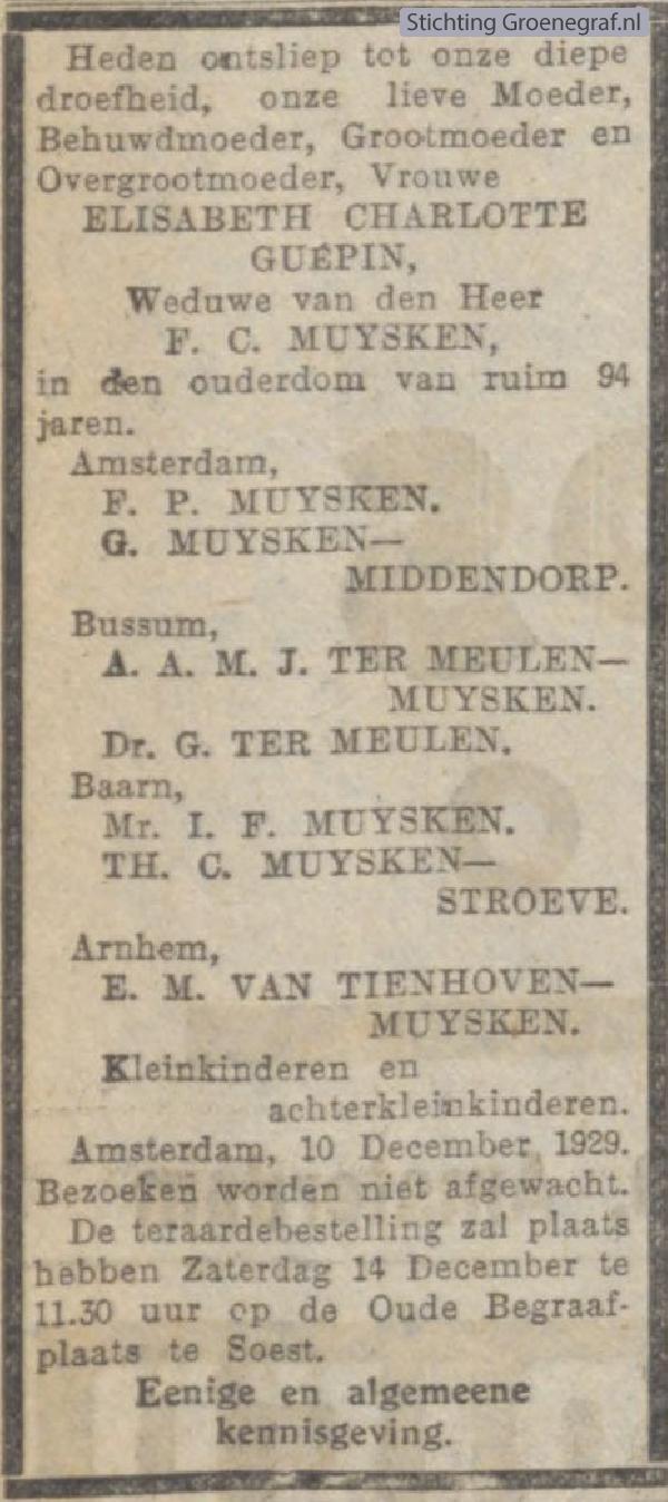 Overlijdensscan Elisabeth Charlotte  Guepin