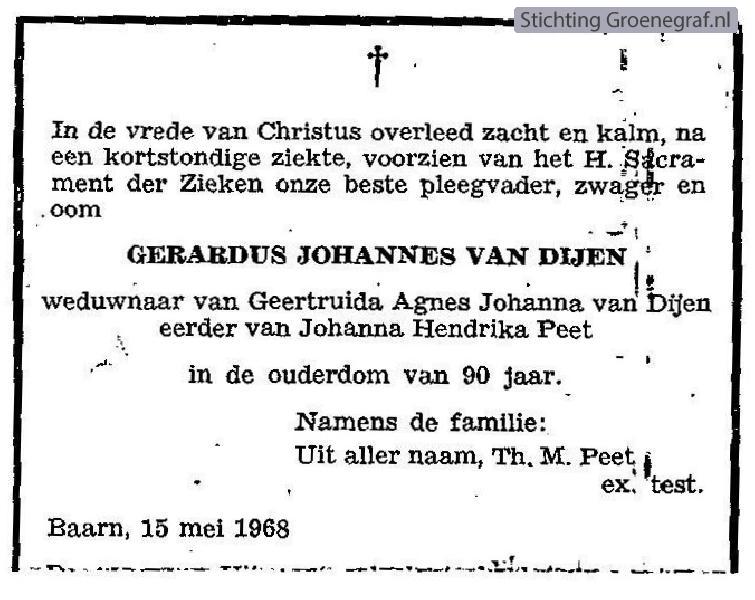 Overlijdensscan Gerardus Johannes van Dijen