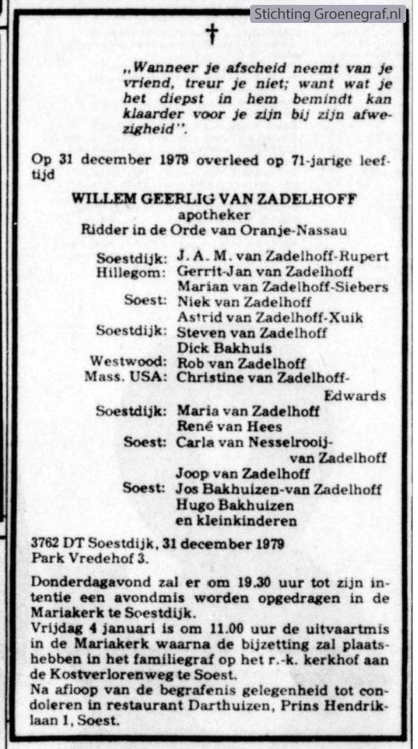 Overlijdensscan Willem Geerlig van Zadelhoff