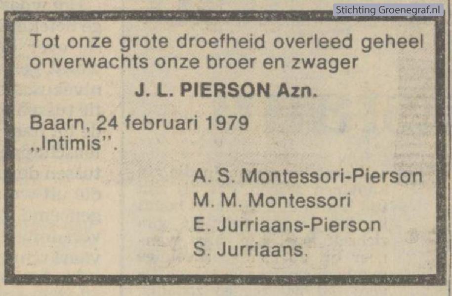 Overlijdensscan Jan Lodewijk  Pierson