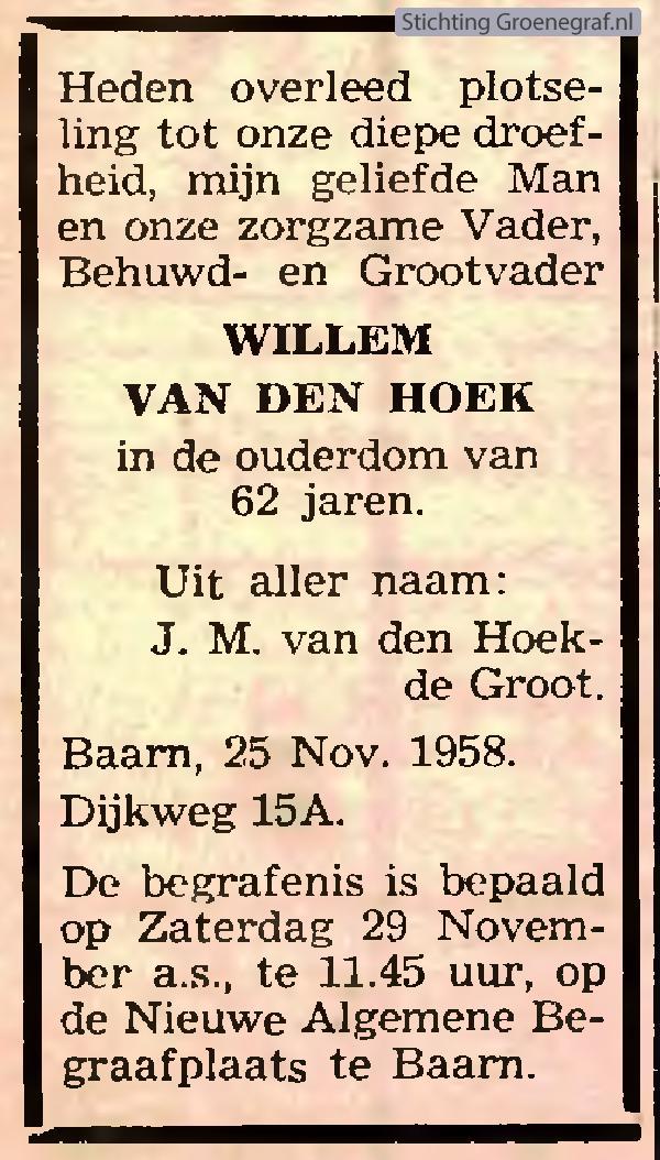 Overlijdensscan Willem van den Hoek