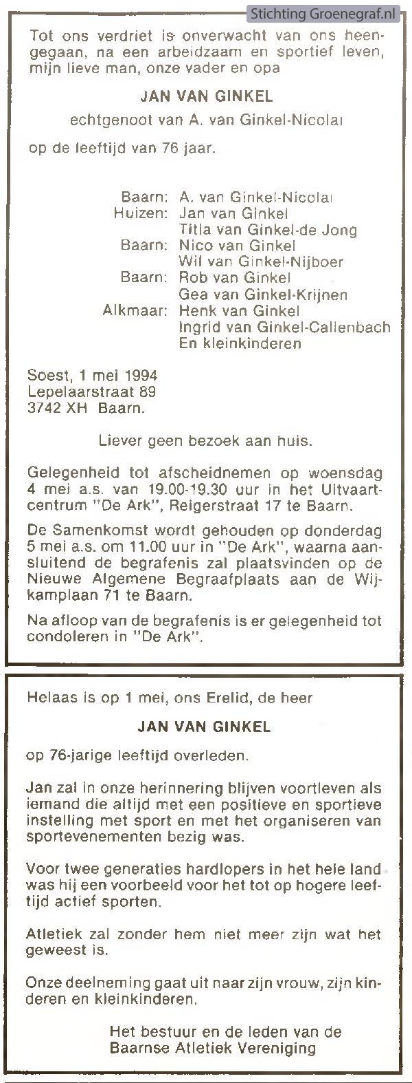 Overlijdensscan Jan van Ginkel