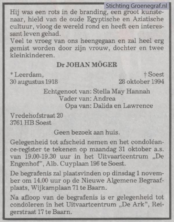 Overlijdensscan Johan  Möger