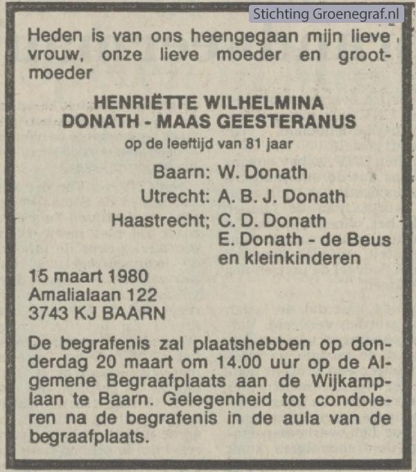 Overlijdensscan Henriëtte Wilhelmina   Maas Geesteranus	