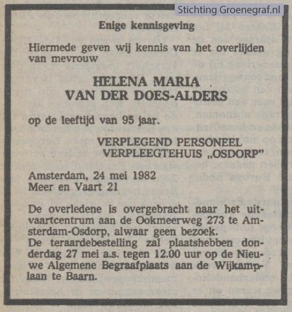Overlijdensscan Helena Maria  Alders