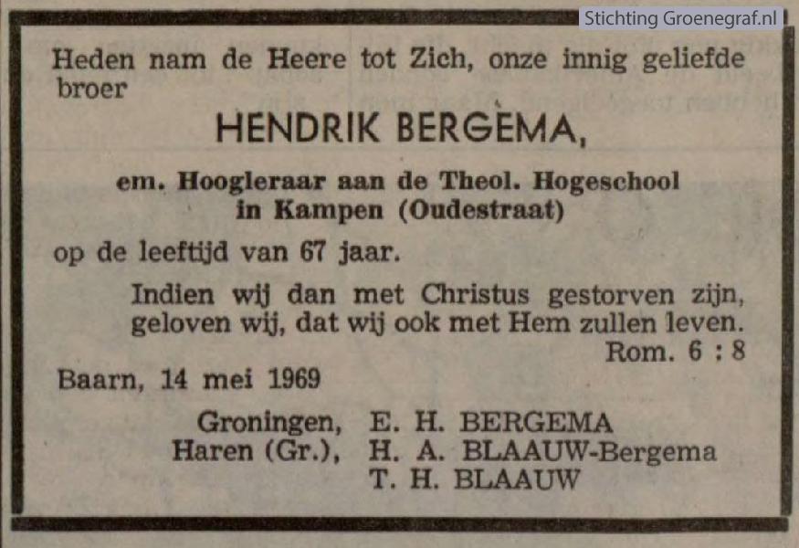 Overlijdensscan Hendrik  Bergema