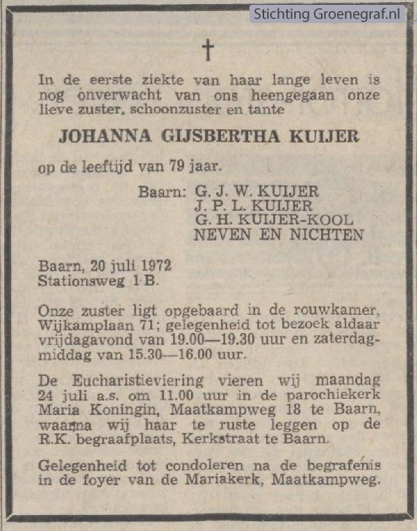 Overlijdensscan Johanna Gijsbertha   Kuijer