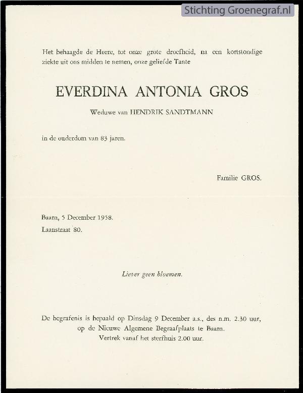 Overlijdensscan Everdina Antonia  Gros