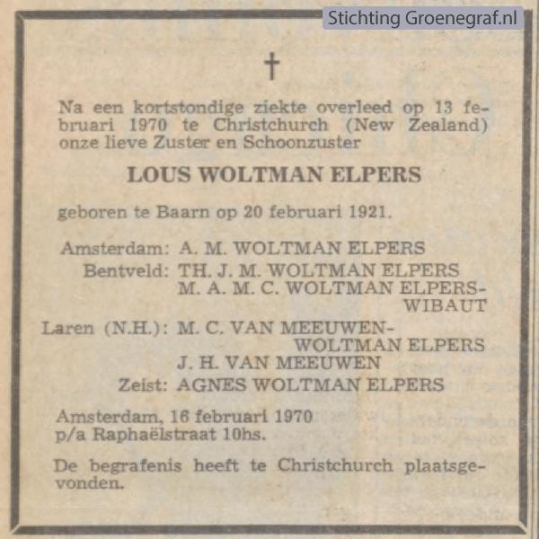 Overlijdensscan Louise  Woltman Elpers