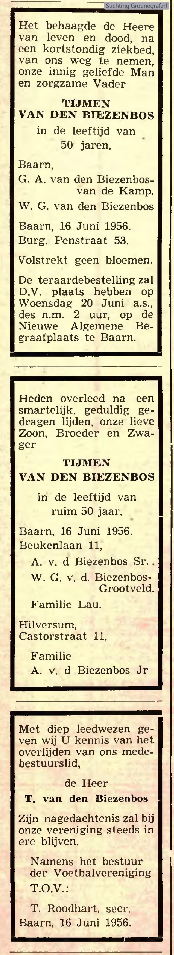 Overlijdensscan Tijmen van den Biezenbos