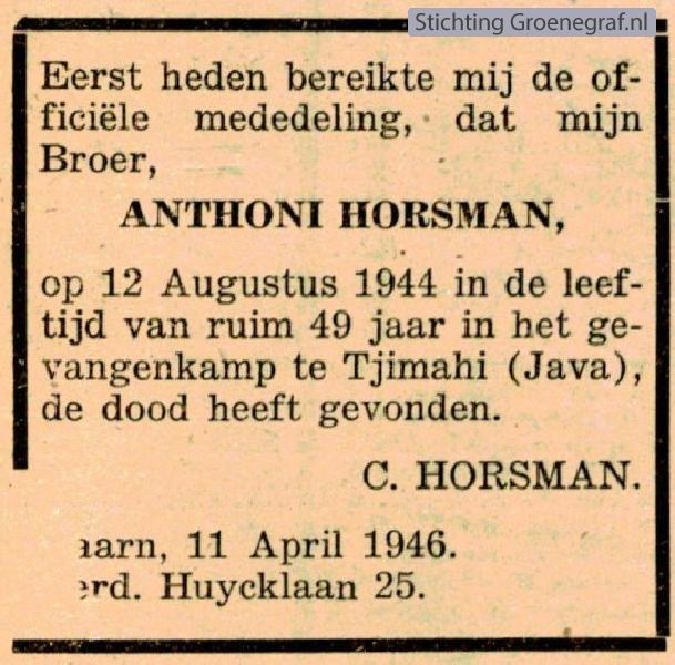 Overlijdensscan Anthoni  Horsman