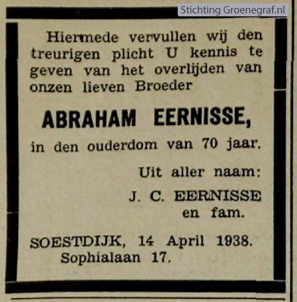 Overlijdensscan Abraham  Eernisse