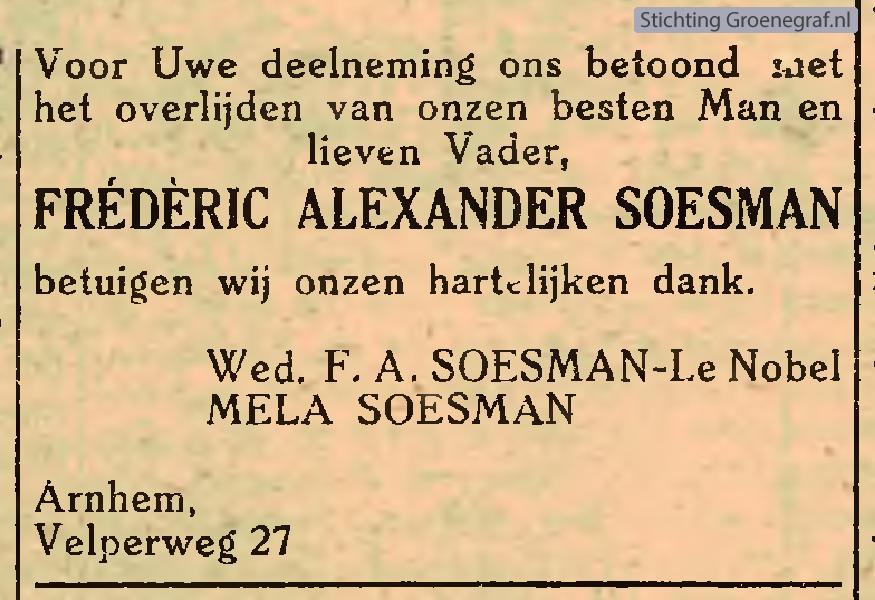 Overlijdensscan Fréderic Alexander  Soesman
