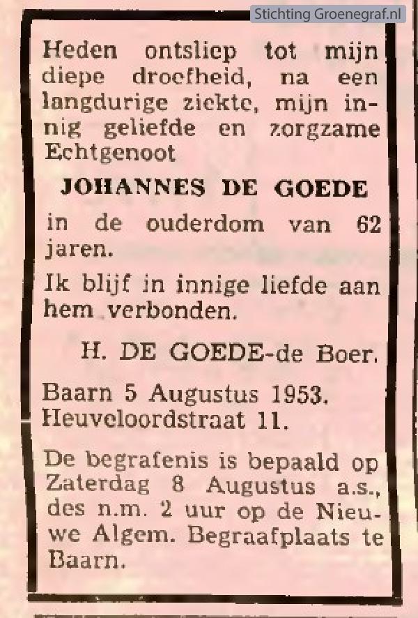 Overlijdensscan Johannes de Goede