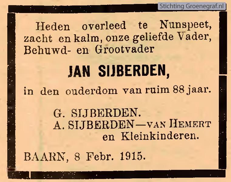 Overlijdensscan Jan  Sijberden