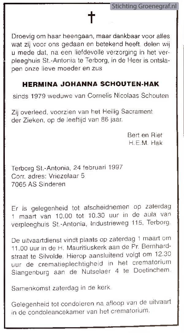 Overlijdensscan Hermina Johanna  Hak