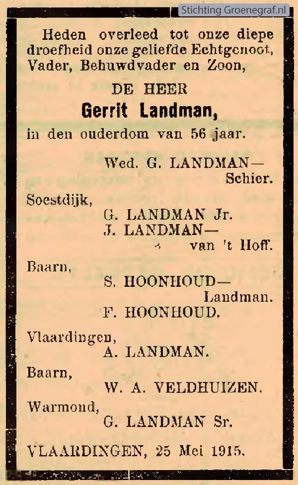 Overlijdensscan Gerrit  Landman