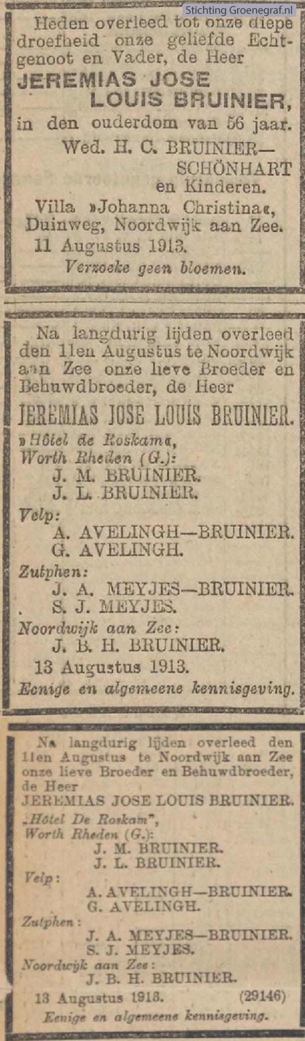 Overlijdensscan Jeremias Jose Louis  Bruinier