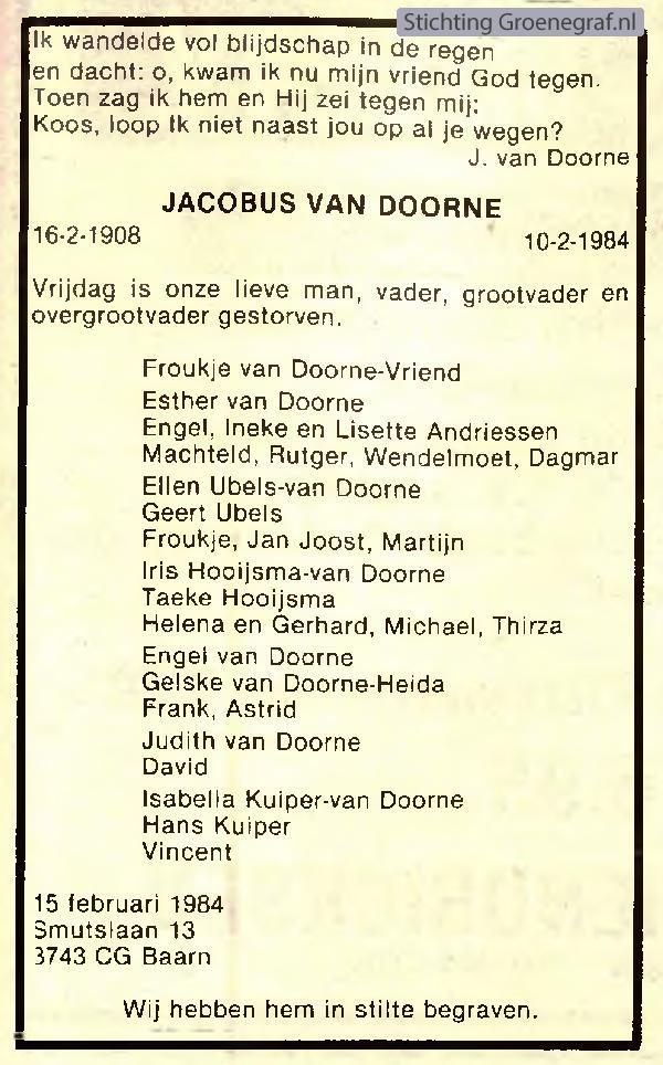 Overlijdensscan Jacobus van Doorne